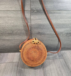 Handbag Crossbody straw Round Basket Shoulder Bag Fabric Lined B000778